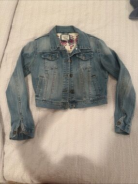 Love Tree Faded Light Blue Denim Jacket with Embroidered Lining